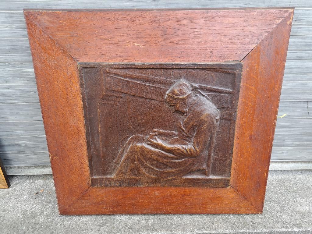 plaque en bronze l aieule signe Godefroid Devreese, Ophalen of Verzenden, Brons