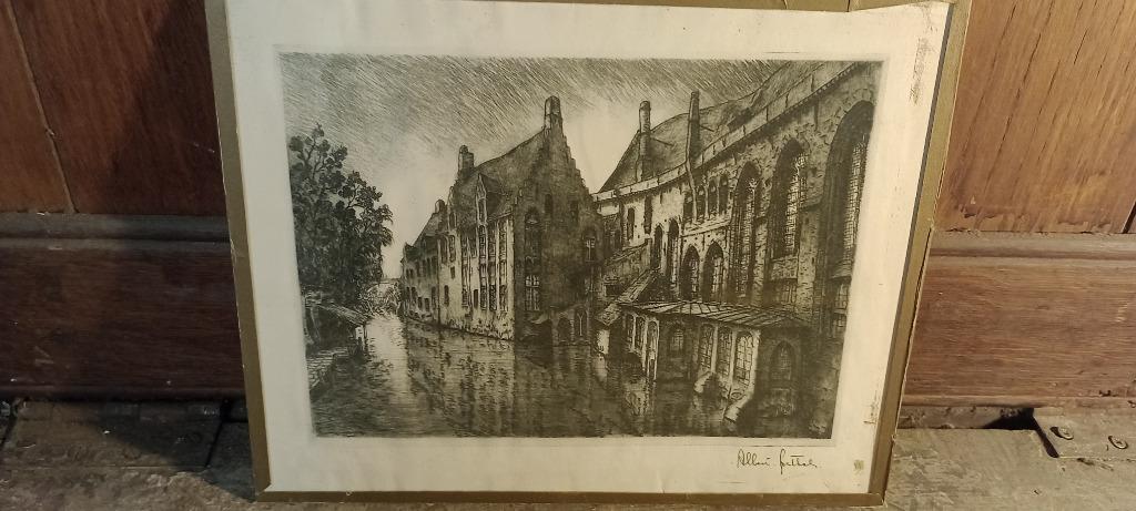 Gravure ALBERT GOETHALS, 30x24, n416, Antiek en Kunst, Kunst | Etsen en Gravures, Ophalen of Verzenden