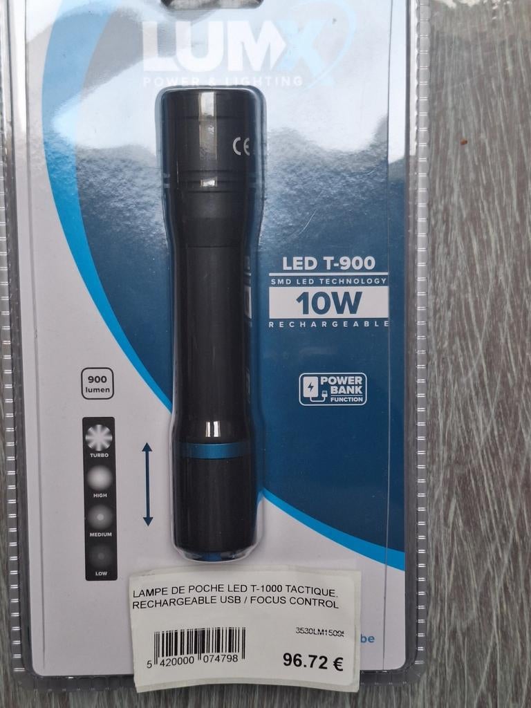 Lampe de poche Led T-1000 tactile rechargeable usb val.97€, Enlèvement, Neuf, Accumulateur