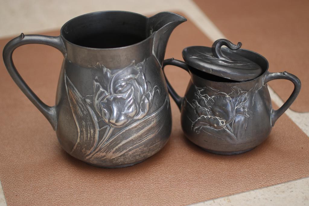 Etain sucrier pot à lait Jugendstil E. Hueck 1910 vintage, Antiquités & Art, Enlèvement ou Envoi