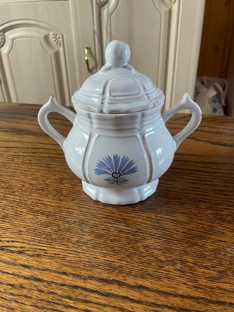 Sucrier ancien Hemriot Quimper– Faïence blanche–Décor floral, Ophalen of Verzenden