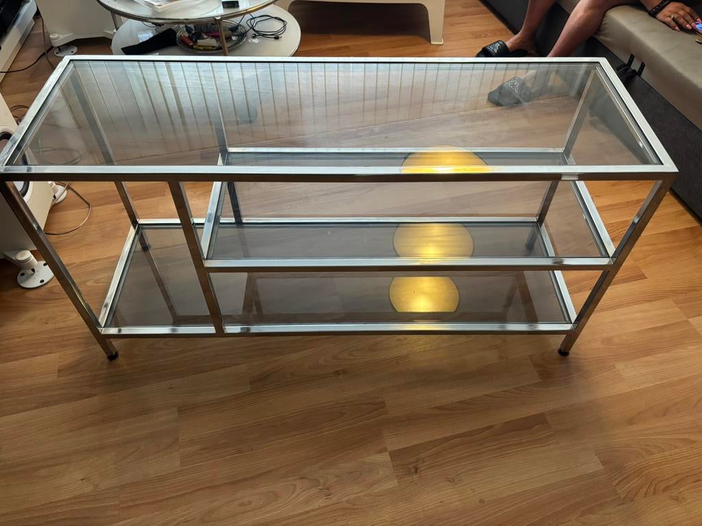 Table en métal chromé et verre en parfait état (design), Maison & Meubles, Enlèvement, Verre