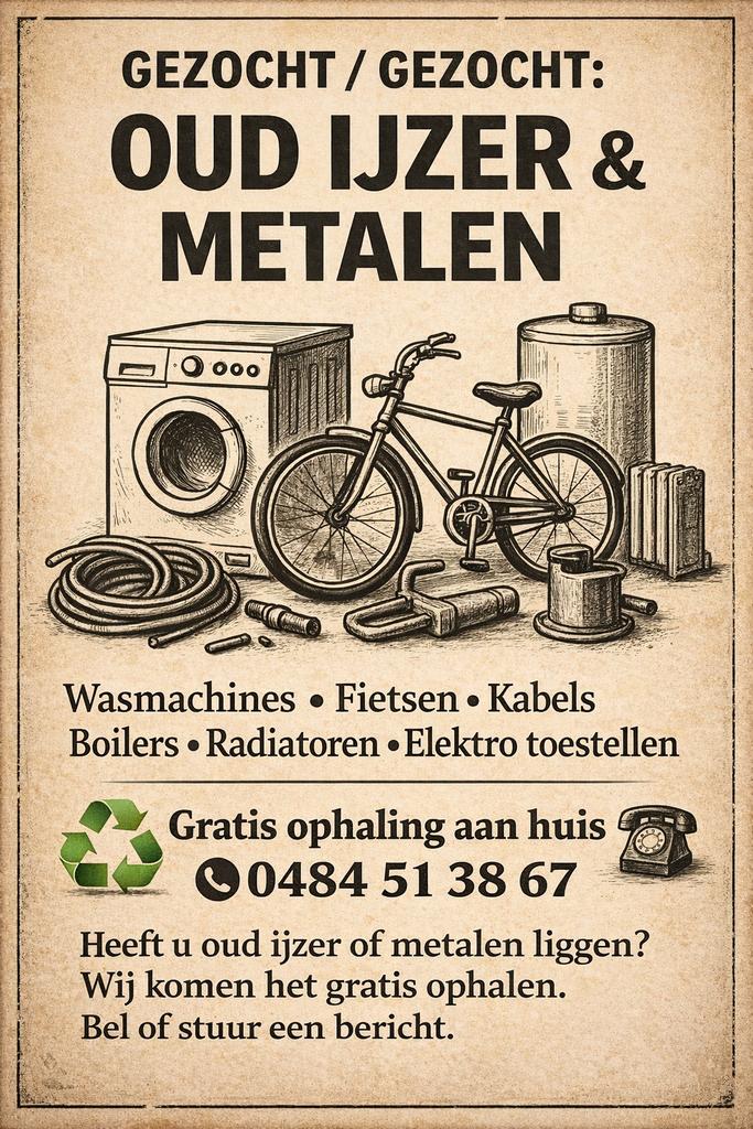 ️ Gratis Ophaling van Oud IJzer en Metalen, Bricolage & Construction, Métaux, Enlèvement, Autres métaux