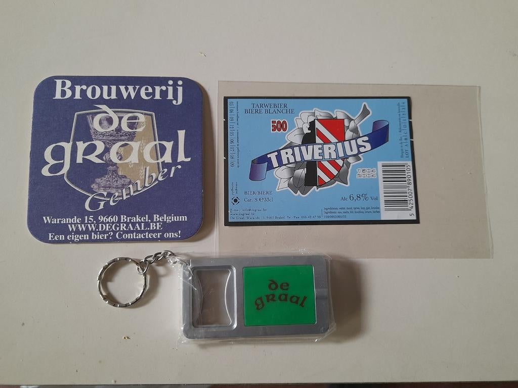 Bierviltje+etiket+sleutelhanger  brouwerij de graal, Verzamelen, Ophalen of Verzenden