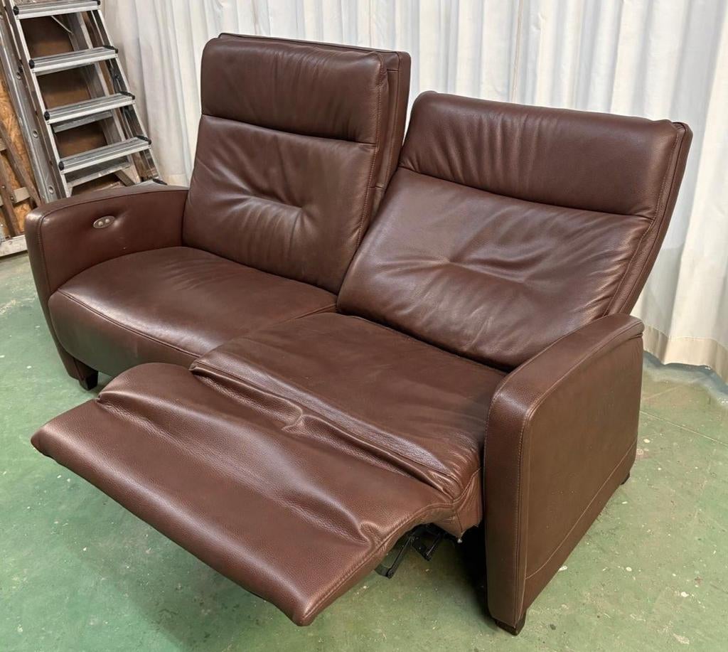 Bruine lederen 2zitsbank elektrisch verstelbaar, Ophalen, Leer