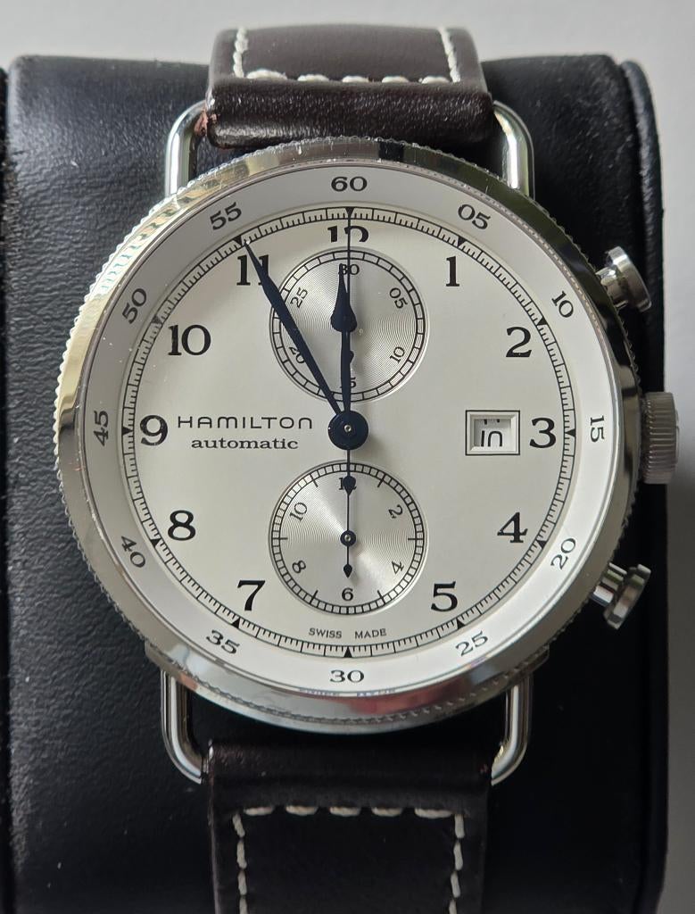 Hamilton Khaki Navy Pioneer Auto Chrono, Handtassen en Accessoires, Horloges | Heren, Zo goed als nieuw, Polshorloge, Overige merken