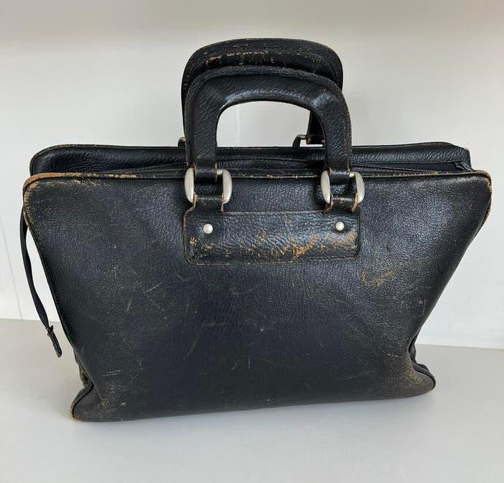 Oude boekentas van jaren 60, Gebruikt, Zwart, Aktetas of Boekentas, Leer
