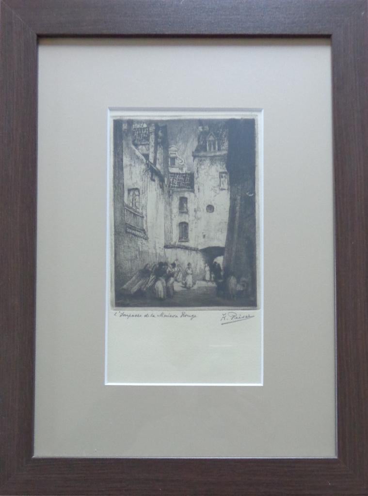 KURT PEISER / IMPASSE MAISON ROUGE / ZW-W ETS 40x30cm KADER, Antiquités & Art, Enlèvement ou Envoi