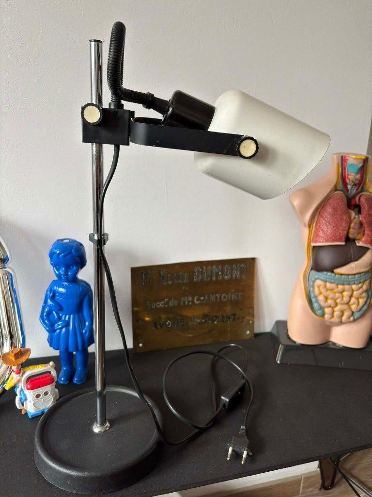 lampe de bureau vintage réglable chrome noir et blanc, Ophalen of Verzenden, Zo goed als nieuw, Metaal, Minder dan 50 cm