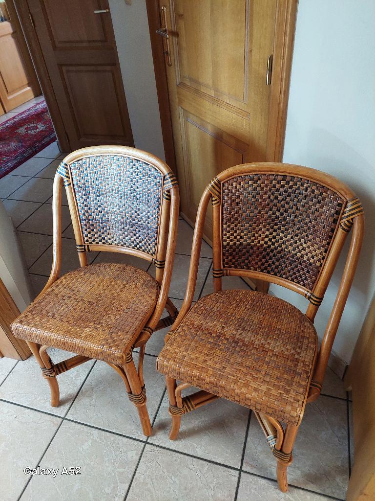 2 chaises salle à manger ou véranda en bois courbé et rotin, Maison & Meubles, Bistrostoel, Comme neuf, Enlèvement, Osier ou Rotin