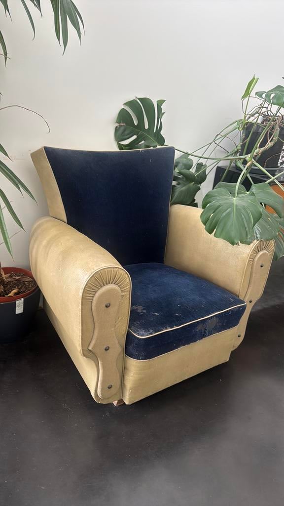 Vintage clubzeteltje art deco club chair, Moins de 75 cm, Enlèvement, Utilisé, Clubfauteuil Art Deco  velours/fluweel + skai