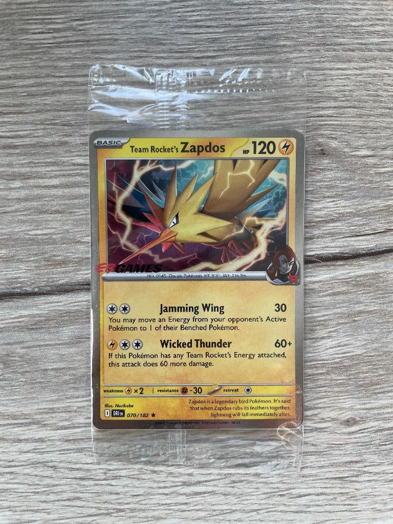 Team Rocket's Zapdos (xDRI 070) Promo EB Games Pokemon!, Ophalen of Verzenden, Nieuw, Losse kaart, Foil