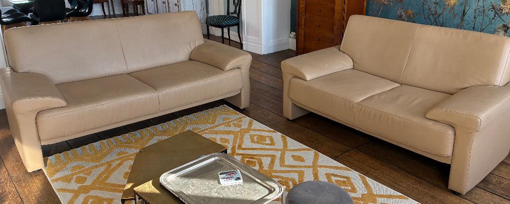 2 Canapés beige, Enlèvement ou Envoi, Comme neuf, Trois personnes