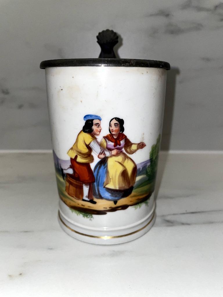 Chope en Porcelaine Biedermeier / Vieux Paris avec Couvercle, Antiquités & Art, Enlèvement ou Envoi