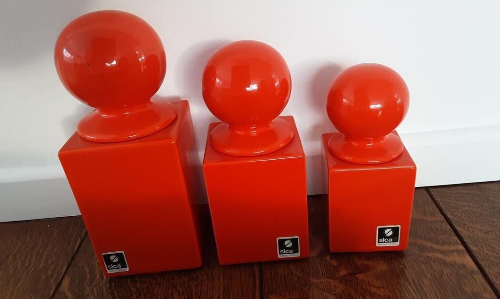 Set 3 Orange Glazed Ceramic Sicart Boxes Italy, Enlèvement ou Envoi, Comme neuf