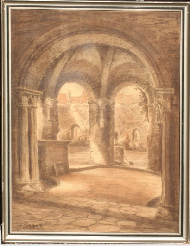 Antoon J. Van Hoecke (1899-1991: Abdijzicht (55 x 70 cm), Antiquités & Art, Art | Peinture | Classique, Enlèvement ou Envoi
