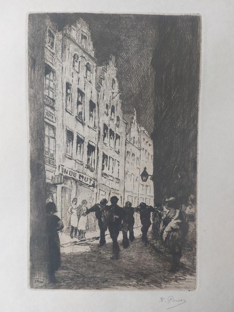Kurt PEISER Antwerpen 1887 1962 In de muts Schipperskwartier, Antiek en Kunst, Kunst | Etsen en Gravures, Ophalen of Verzenden