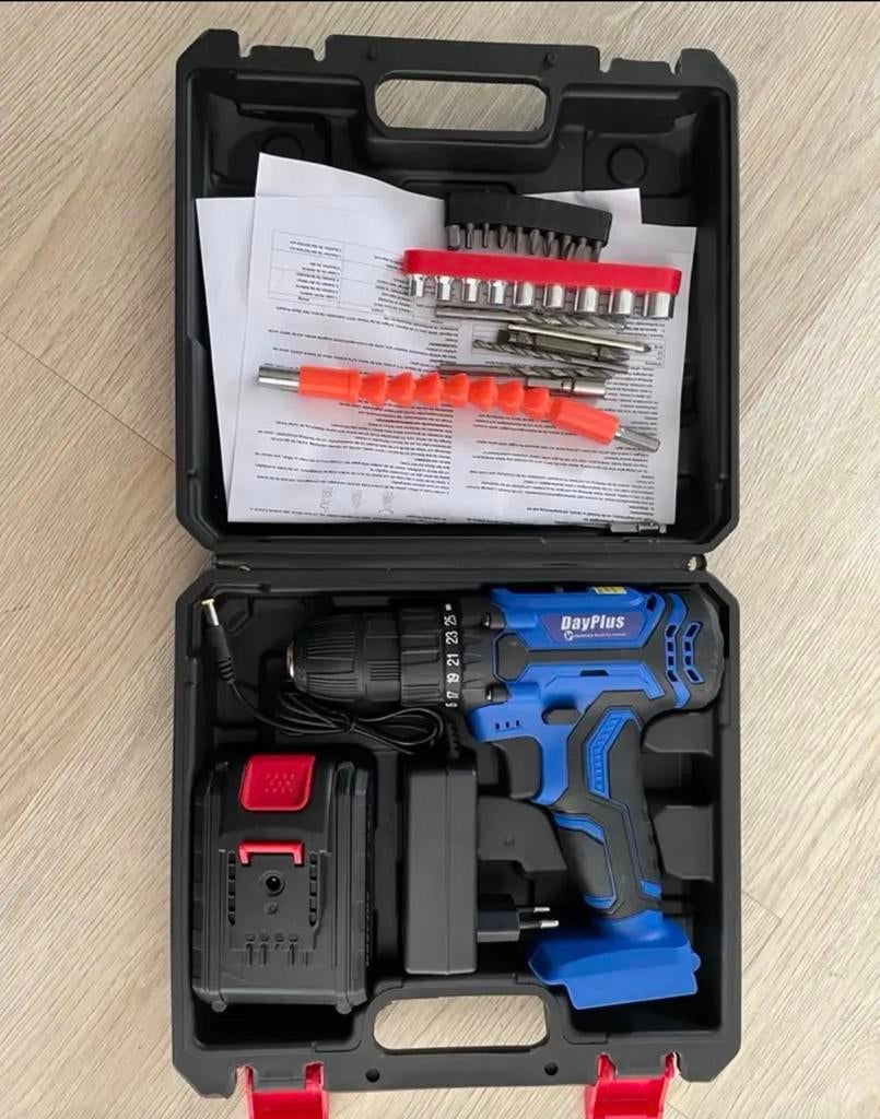 Nieuwe 21V Accu Schroefboormachine + 29 accessoires, Ophalen of Verzenden, Nieuw, Boor- en Schroefmachine, Variabele snelheid