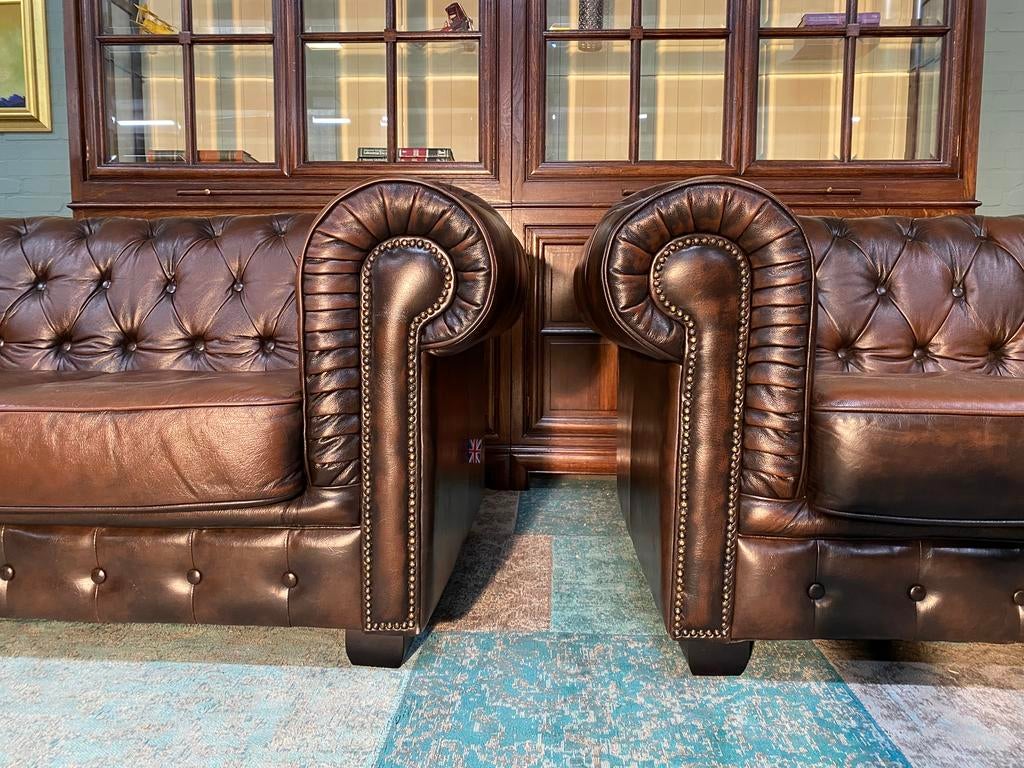 2x2 Chesterfield zetel bruin gevlamd GRATIS GELEVERD, Enlèvement ou Envoi, Cuir