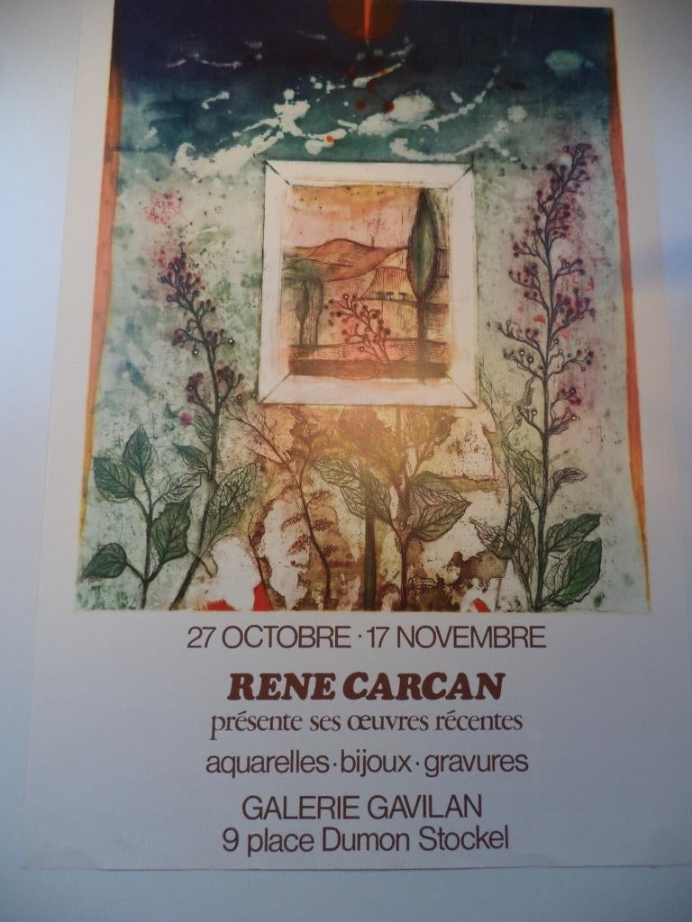 1976 expo affiche René Carcan Galerie Gavilan Stockel, Ophalen of Verzenden