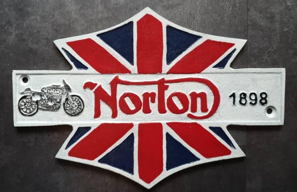 Norton Motor 1898 nostalgisch gietijzeren decoratie bord, Ophalen of Verzenden, Nieuw, Reclamebord