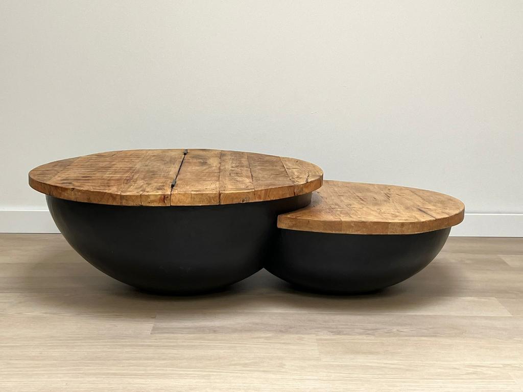 Stijlvolle Salontafel Set,Uniek Design met Warm Hout & Zwart, Ophalen, Zo goed als nieuw, Hout