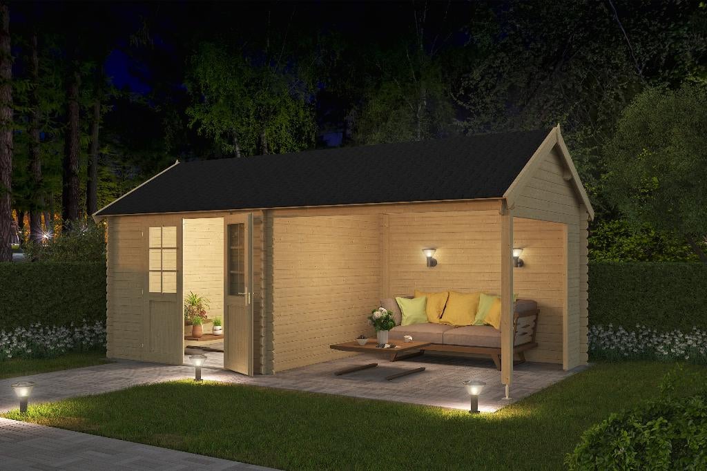 Cabane en rondins avec auvent Fraya 575x275 Épicéa non trai, Envoi, Neuf