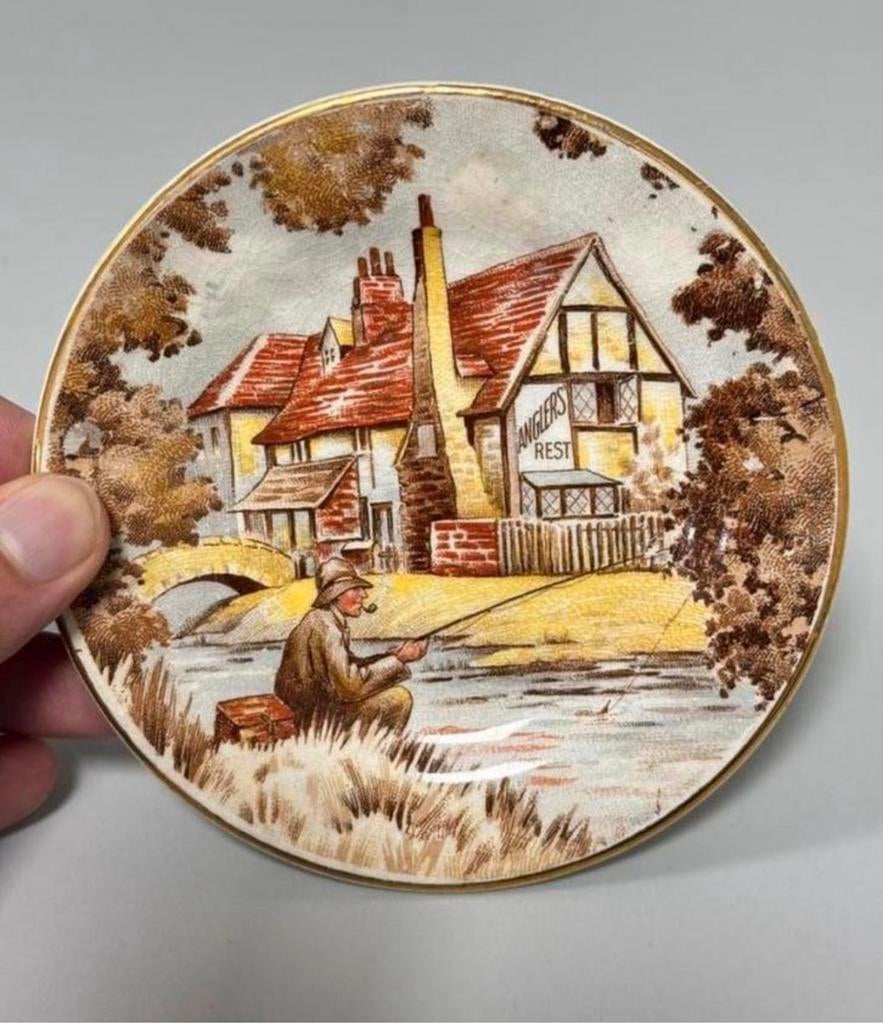 Assiette déco 1970 TEASET Small Trinket Plat ANGLERS REST, Antiquités & Art, Antiquités | Services (vaisselle) pièces, Enlèvement ou Envoi