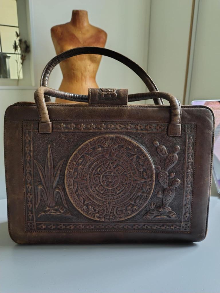 Lederen handtas Mexico. Authentiek, zelf meegebracht., Ophalen of Verzenden, Zo goed als nieuw, Bruin, Handtas