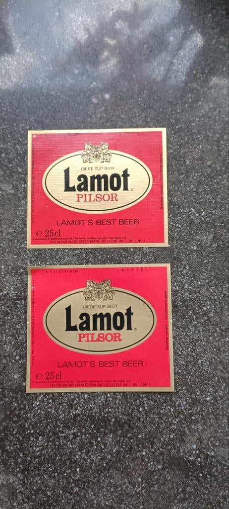 2 bieretiketten lamot pilsor br. Interbrew Brussel, Verzamelen, Ophalen of Verzenden