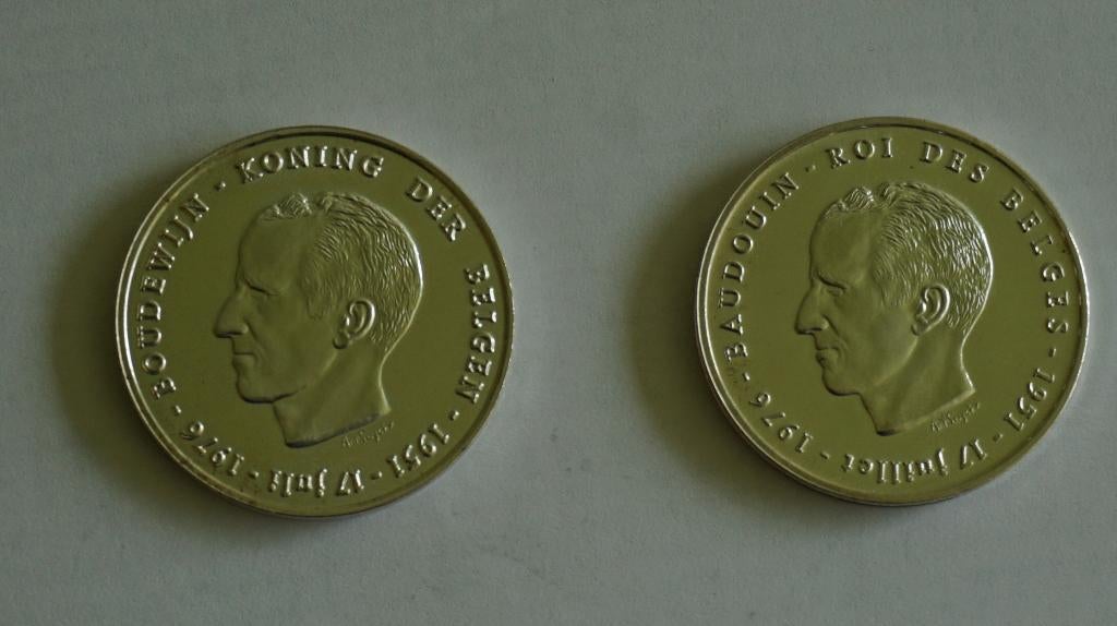 250 Francs argent, Baudouin I (2 pièces) Rand avec étoilles!, Timbres & Monnaies, Monnaie en vrac, Argent, Argent, Envoi