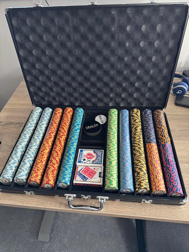 Luxe pokerchipset Monte Carlo Poker Club 1000stuks, Ophalen, Nieuw