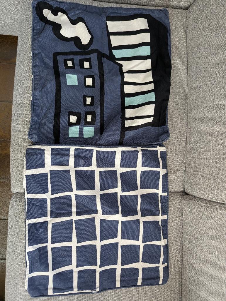 Lot de deux housses de coussin IKEA, Maison & Meubles, Enlèvement ou Envoi, Utilisé, Bleu, Carré