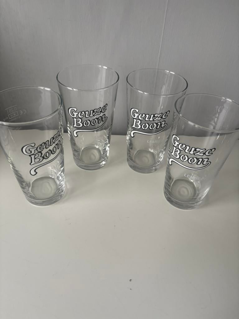 4 anciens verres émaillés « GEUZE BOON », Collections, Enlèvement ou Envoi, Comme neuf