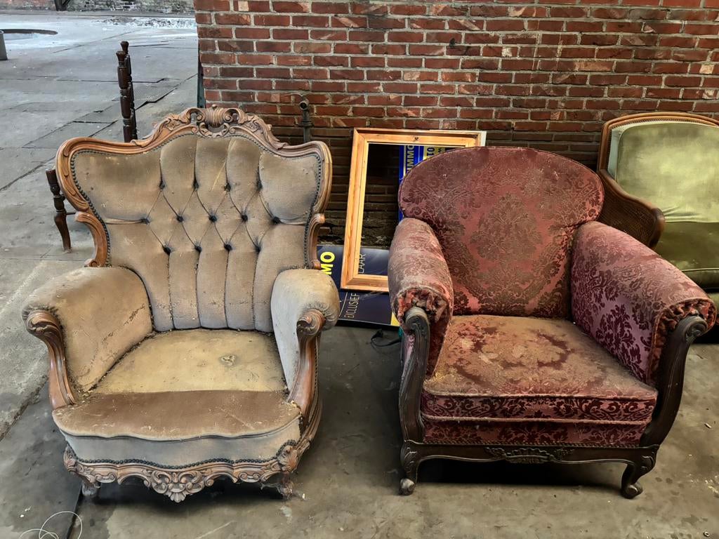 Antieke rode stoffen zetel, Antiek en Kunst, Ophalen