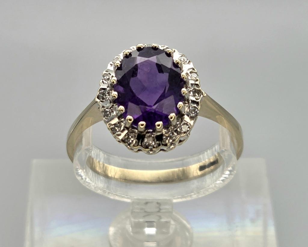 Bague vintage en or bicolore améthyste et diamant. 2025/712., Bijoux, Sacs & Beauté, Bagues, 18 à 19, Comme neuf, Or, Violet