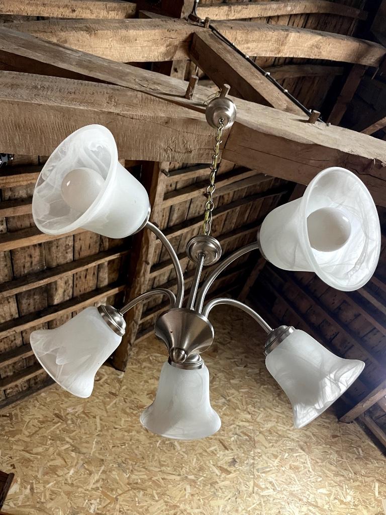 luminaire suspension en très bon état, Maison & Meubles, Lampes | Suspensions, Enlèvement, Utilisé, Verre, 75 cm ou plus