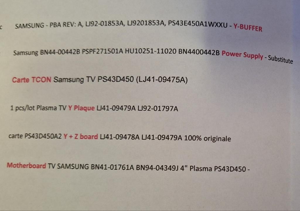 pièces neuves télévision samsung, Audio, Tv en Foto, Televisies, Ophalen of Verzenden, Niet werkend, Samsung