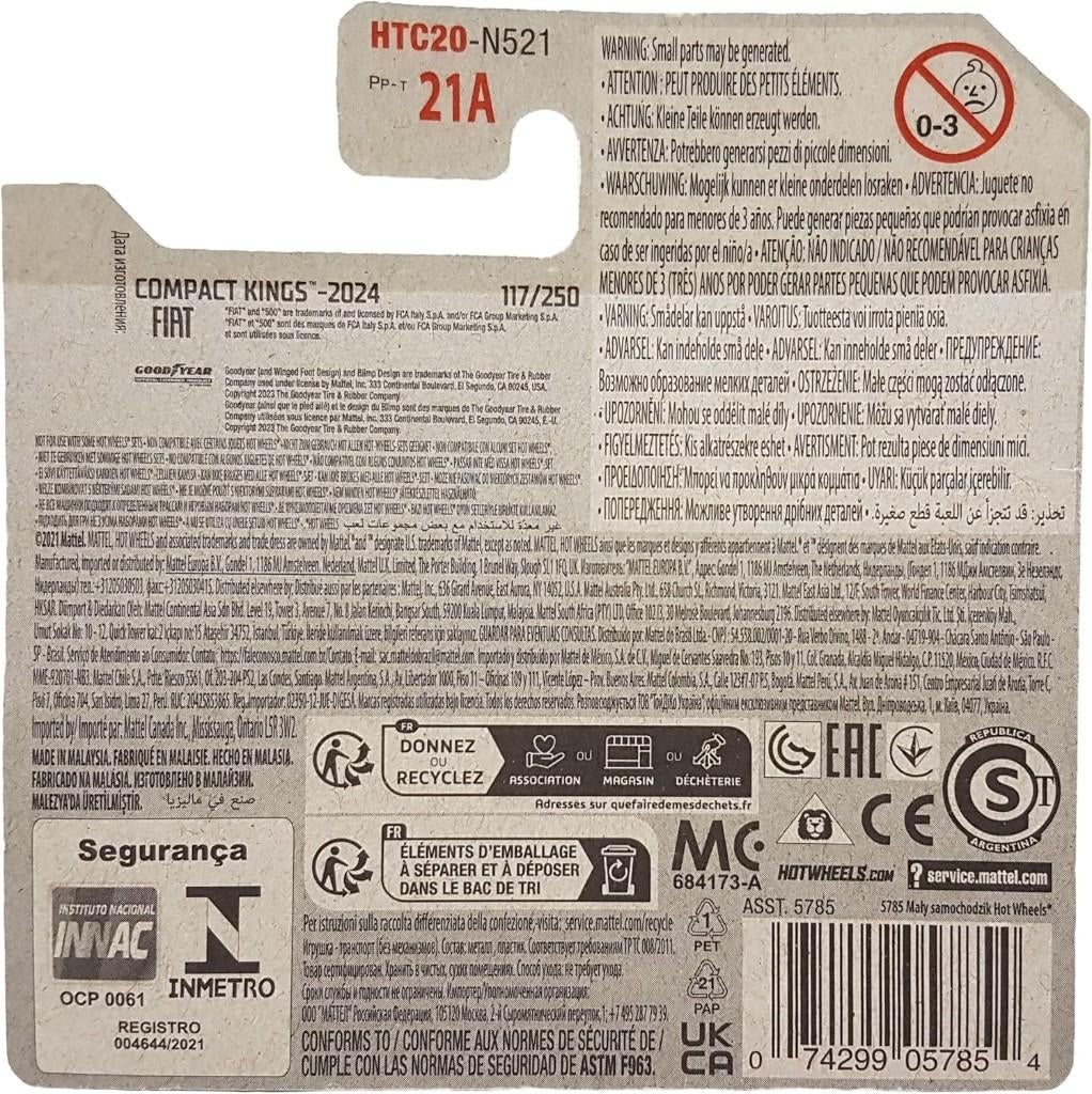 Hot Wheels - Compact Kings - '60S Fiat 500D Modificado 1:64, Neuf, 333 Continental Boulevard, El Segundo, CA 90245, United States