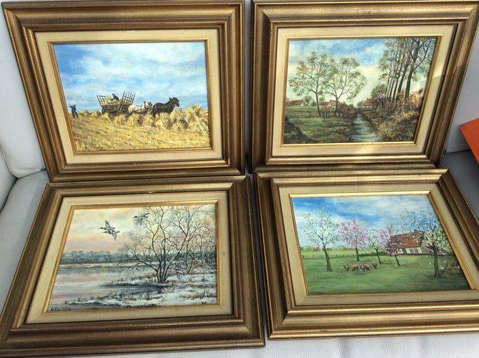 Ensemble de peintures de 4 belles œuvres, Enlèvement ou Envoi