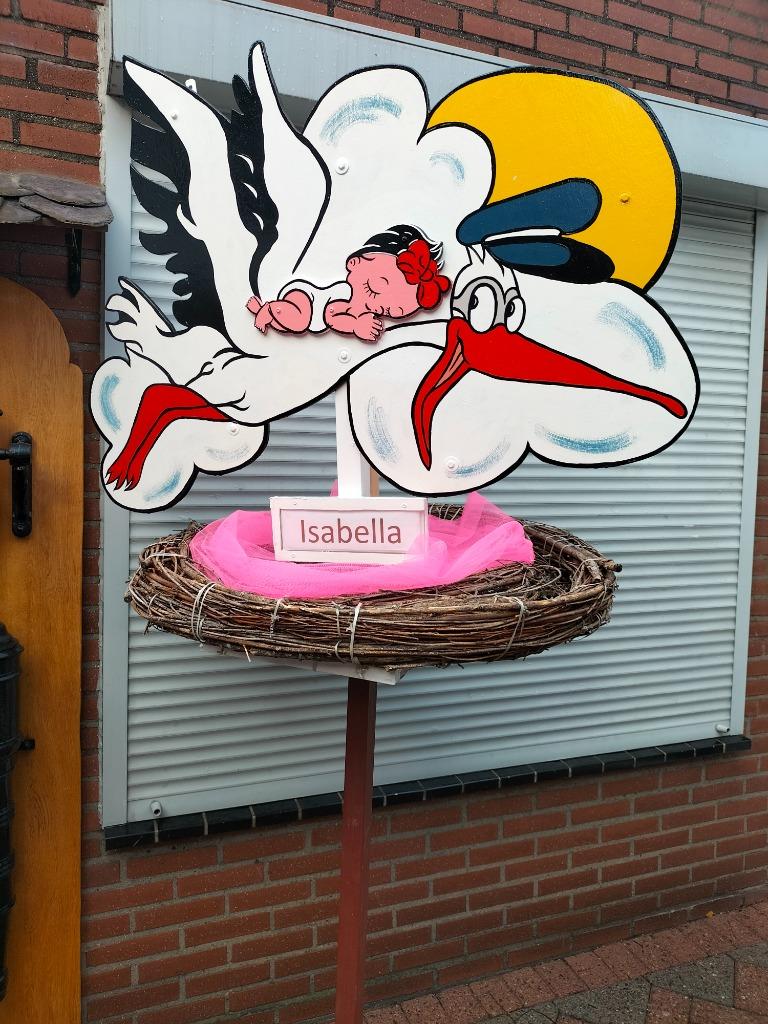 geboorteborden / Geboortebord ooievaar en baby gele pakje., Enlèvement, Neuf, Tableau de naissance