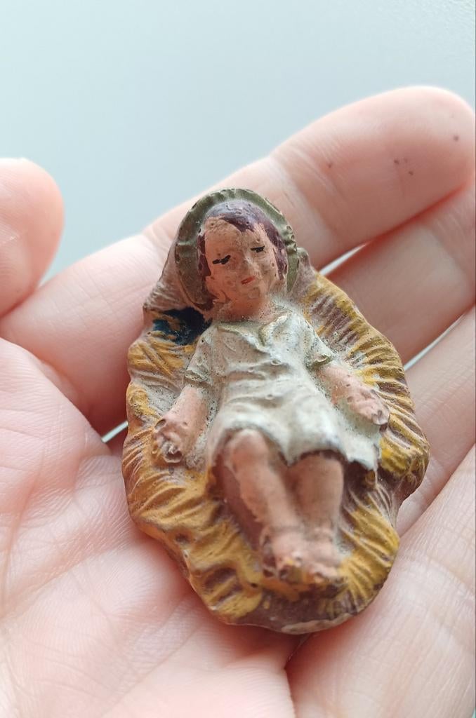 Antiek Jezus in kribbe, Ophalen of Verzenden