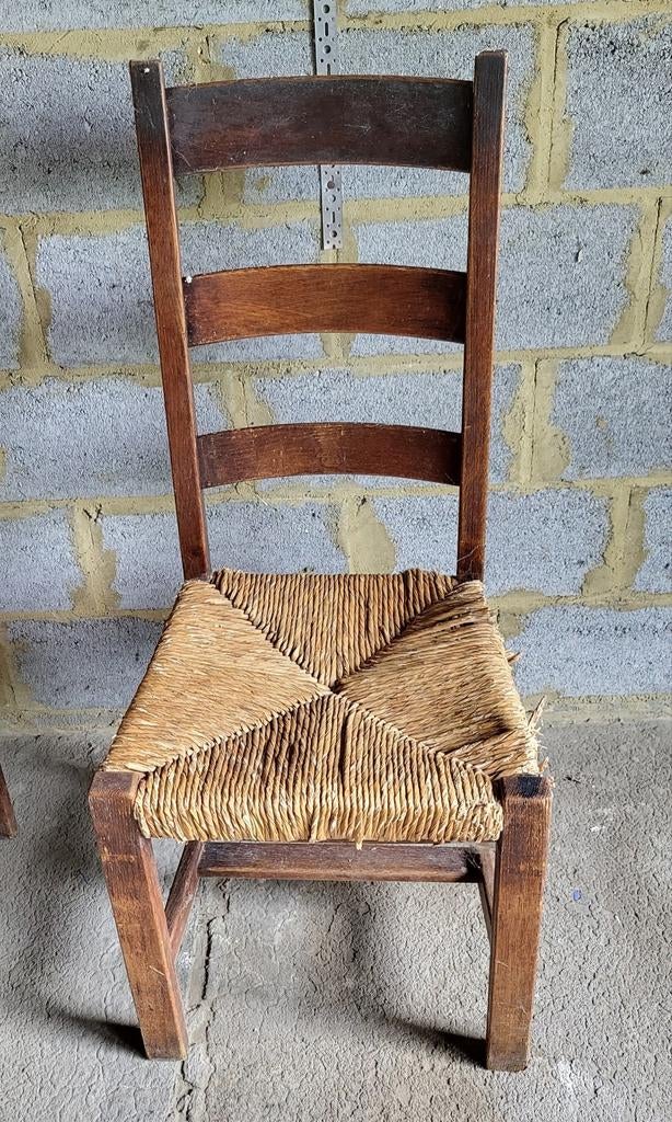 Lot de 6 chaises anciennes en bois et paille, Antiquités & Art, Enlèvement ou Envoi