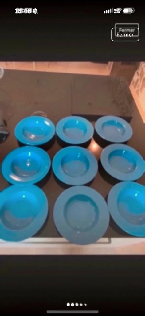 Lot de 9 asssiettes creuses bleues, Enlèvement