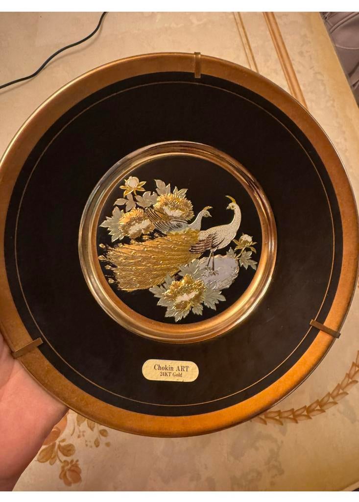 Assiette murale japonaise Chokin Art avec paons - 24 ct, Enlèvement