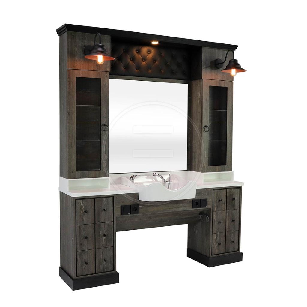 Barbier Unit kaptafel barber barbershop vintage retro hout, Neuf, 125 cm ou plus, Enlèvement ou Envoi, Carré