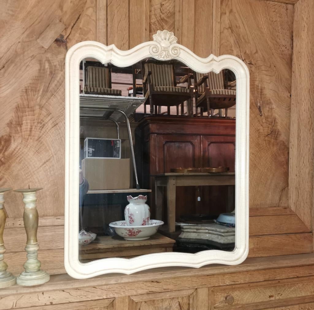 Miroir Louis XV ancien blanc craqué H 73 L 58, Enlèvement ou Envoi, Moins de 100 cm, Utilisé, 50 à 75 cm