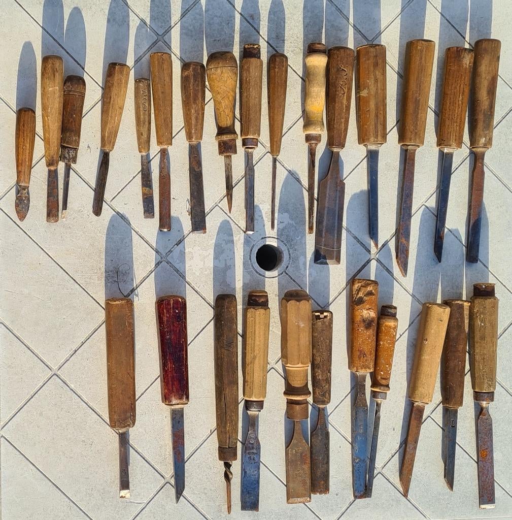 partij oude houtbeitels / steekbeitels, Doe-het-zelf en Bouw, Ophalen, Gebruikt