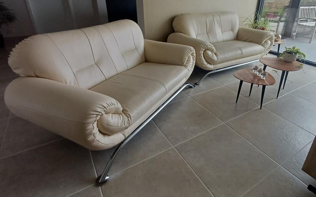 Lederen tweezit salon, 2 zetels, Huis en Inrichting, Zetels | Zetels, Ophalen, Leer