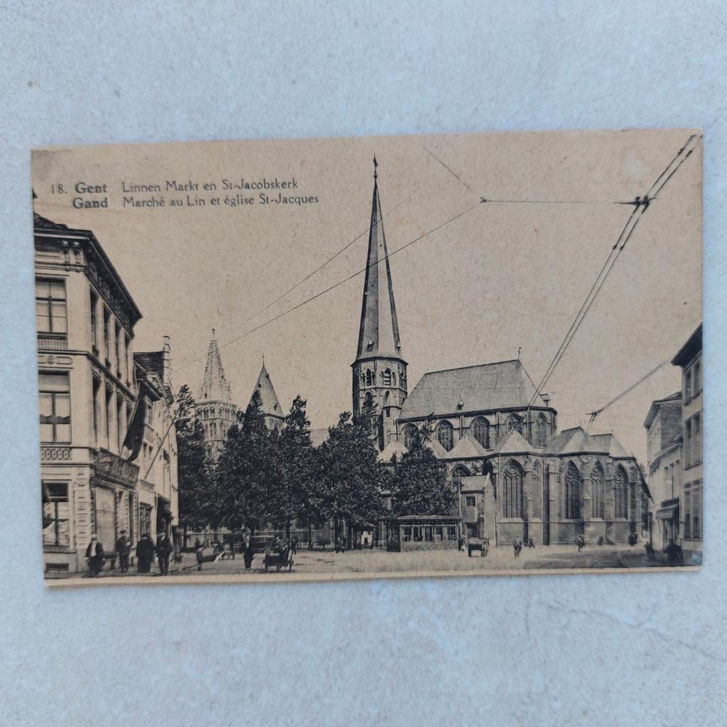 Oude postkaart Gent : Linnen Markt en St. Jacobskerk, Ophalen of Verzenden